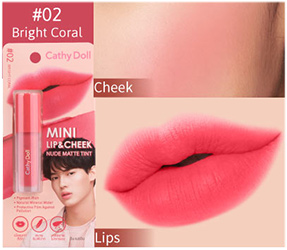 Cathy Doll : Mini Lip & Cheek Nude Matte Tint - No.2 Bright Coral